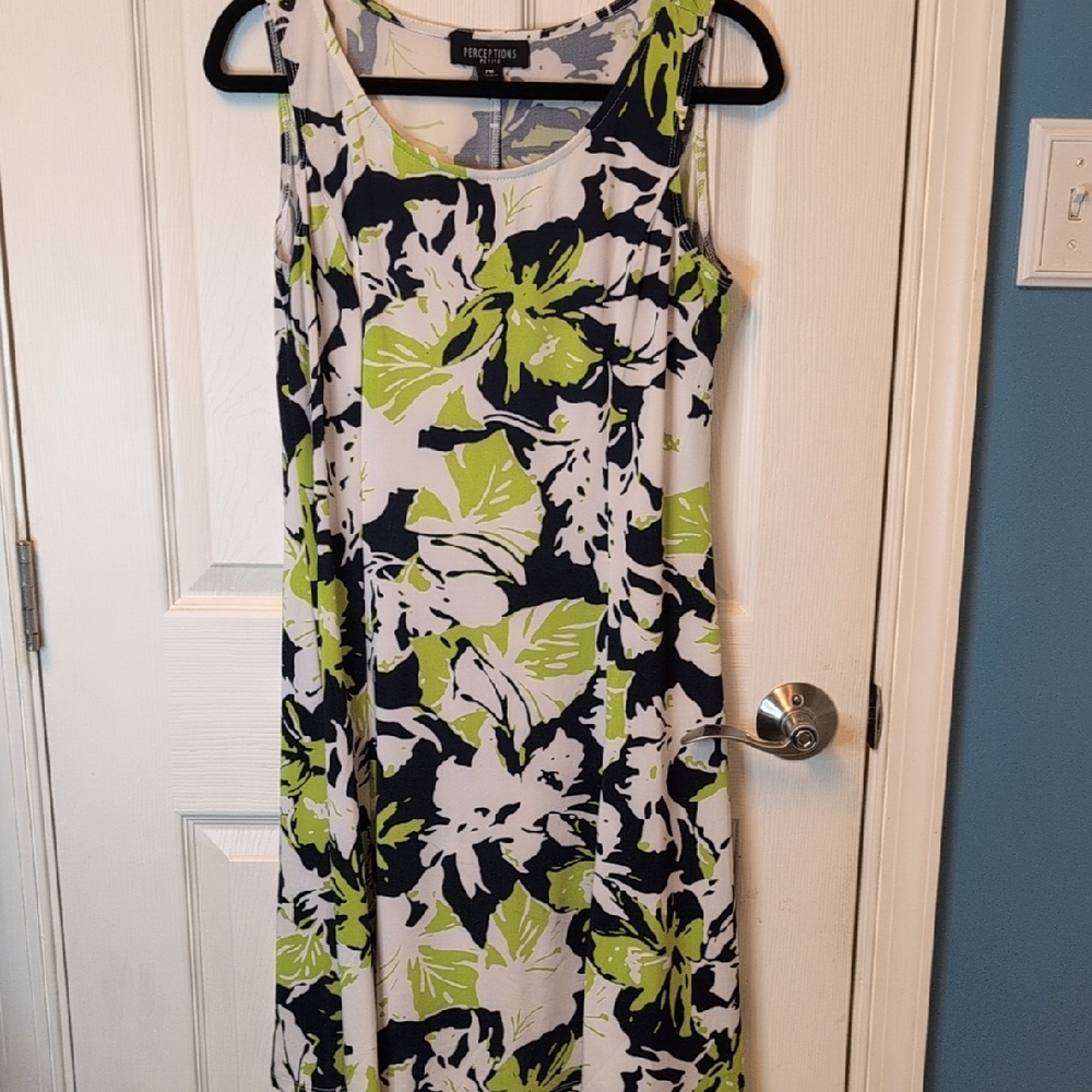 Green and Navy Floral Midi Dress